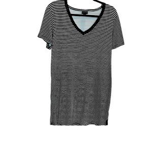 Tahari Nightgown Black and White Stripe Lace V Neck L